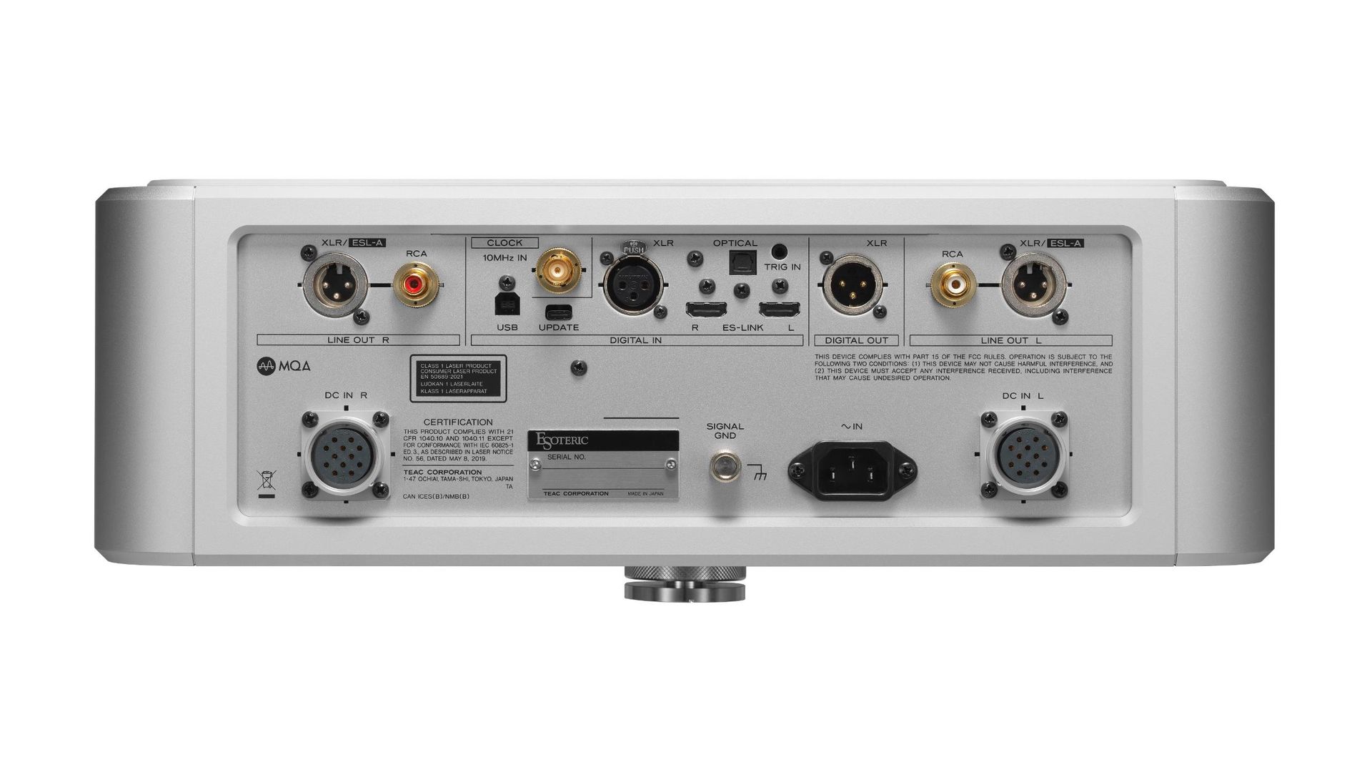Esoteric's K1XE CD player seen from the back, to show the inputs