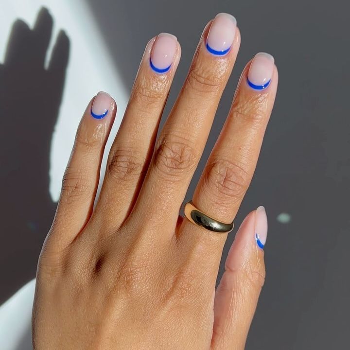 blue reverse french blue manicure