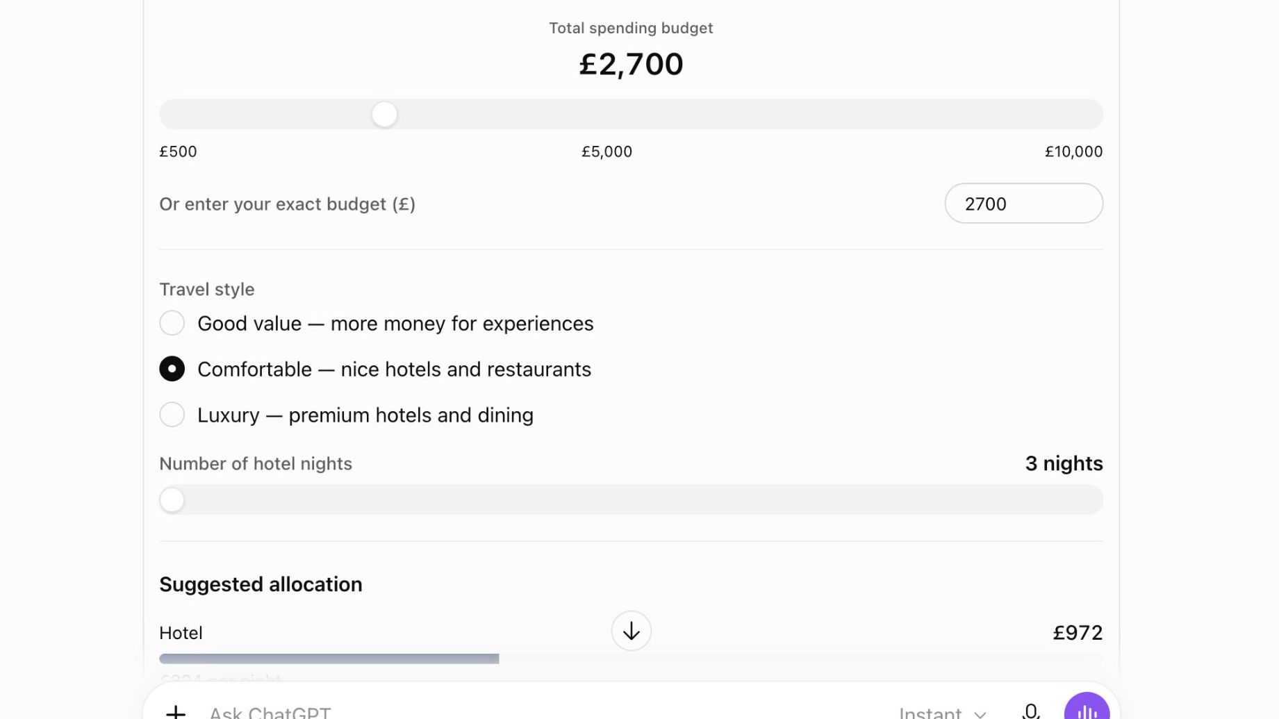 Japan trip budget calculator in ChatGPT.