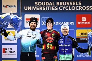 X2O Trofee Brussels men's podium (L to R): Second-placed Joris Nieuwenhuis, winner Michael Vanthourenhout, and third-placed Lars Van Der Haar