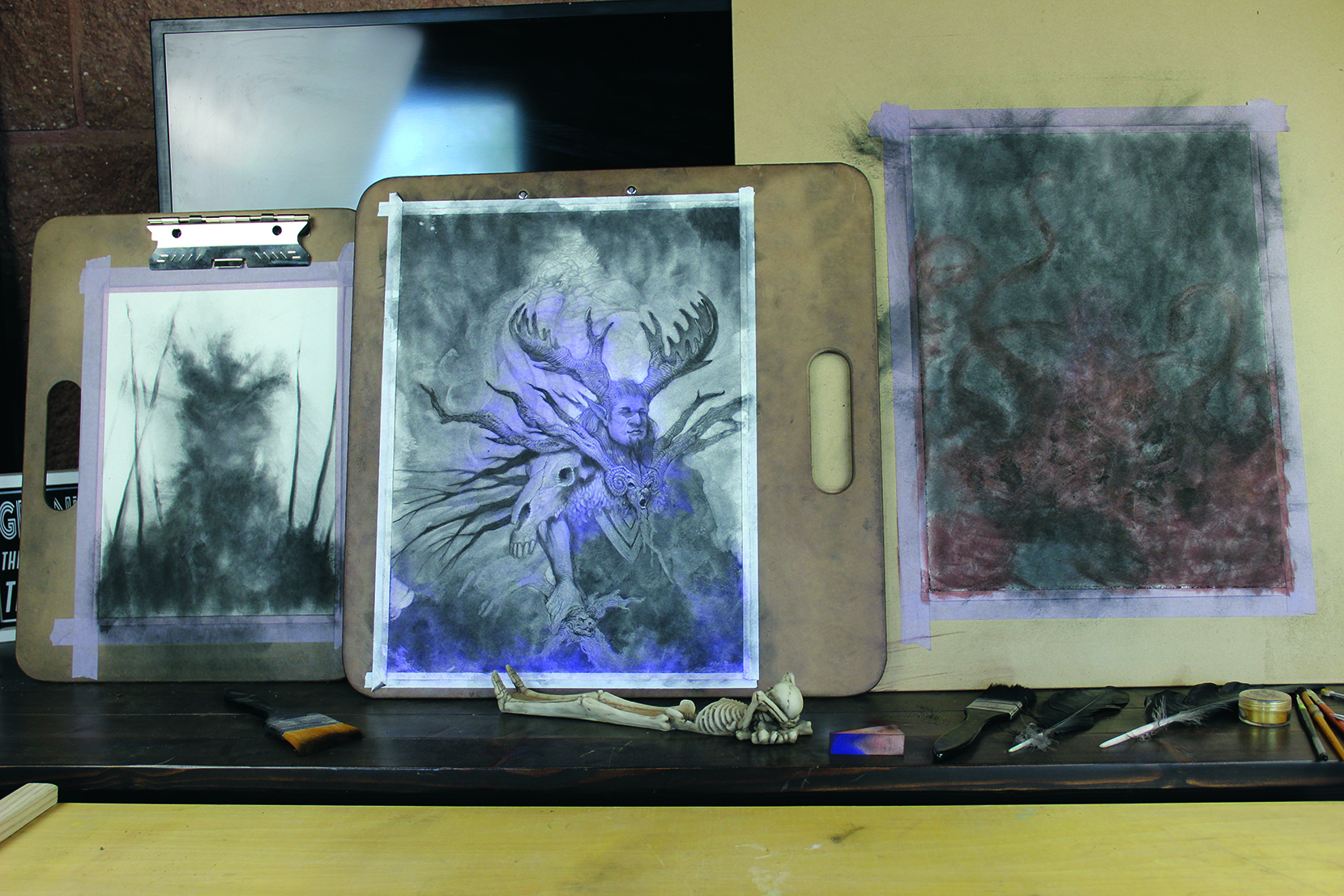 Image of a charcoal abstract character art in progress