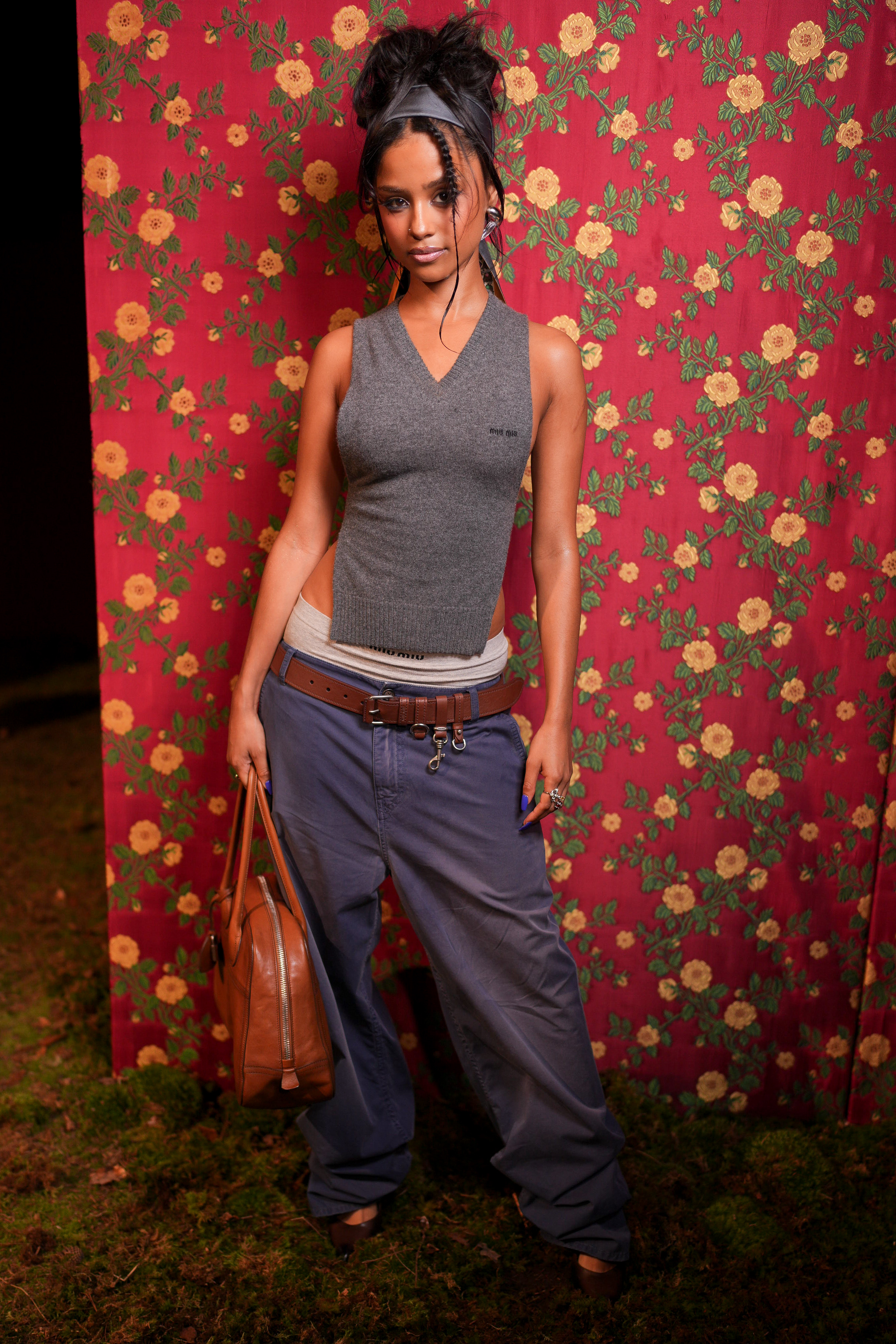 Tyla attended the Miu Miu Fall 2026 fashion show with the peekaboo boxers trend