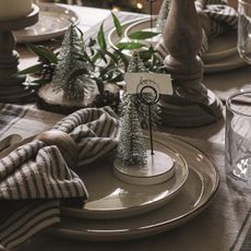 Christmas dining table with wire brush trees