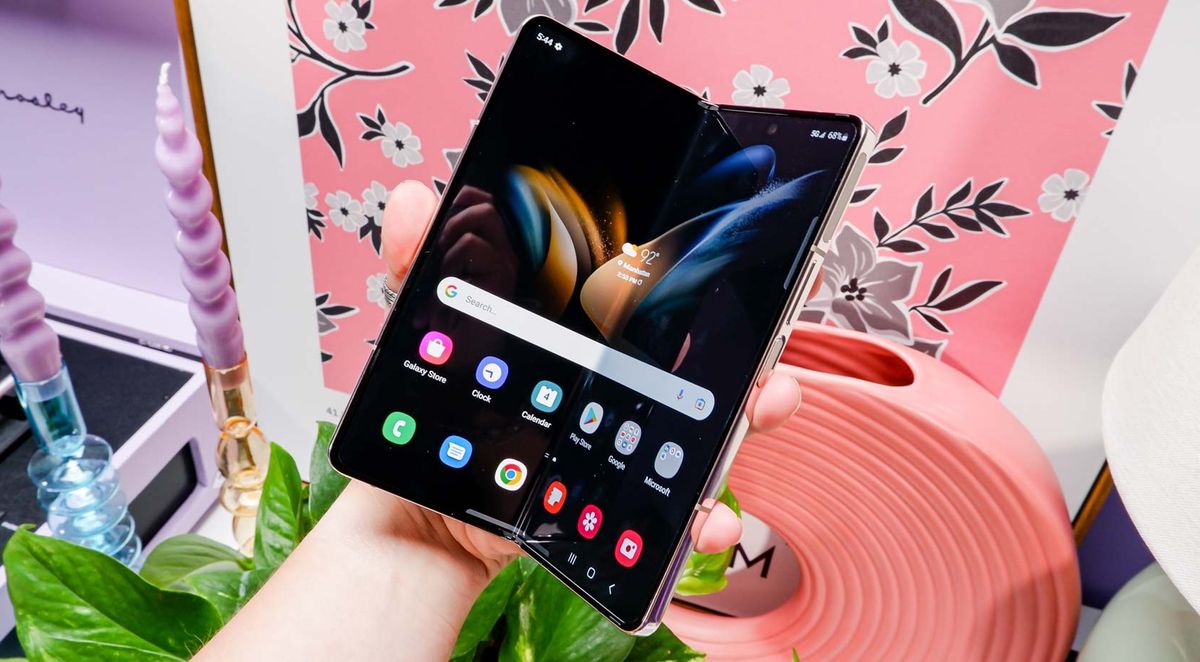 Samsung Galaxy Z Fold 4 open in a hand