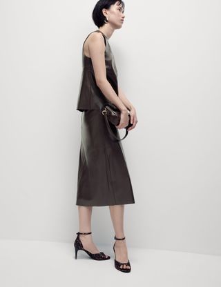 Leather Look Midi A-Line Skirt