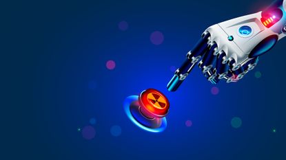 AI software-as-a-service concept &ndash;&nbsp;robot hand pushing a button