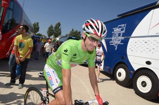 Dani Moreno (Katusha) holds the green jersey at the Vuelta a Espana.
