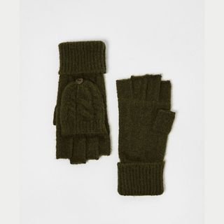 flat lay image of green fingerless gloves