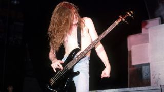  Cliff Burton (1962-1986), performs at the UIC Pavillion in Chicago, IL during the Damage, Inc. Tour on April 5, 1986. 