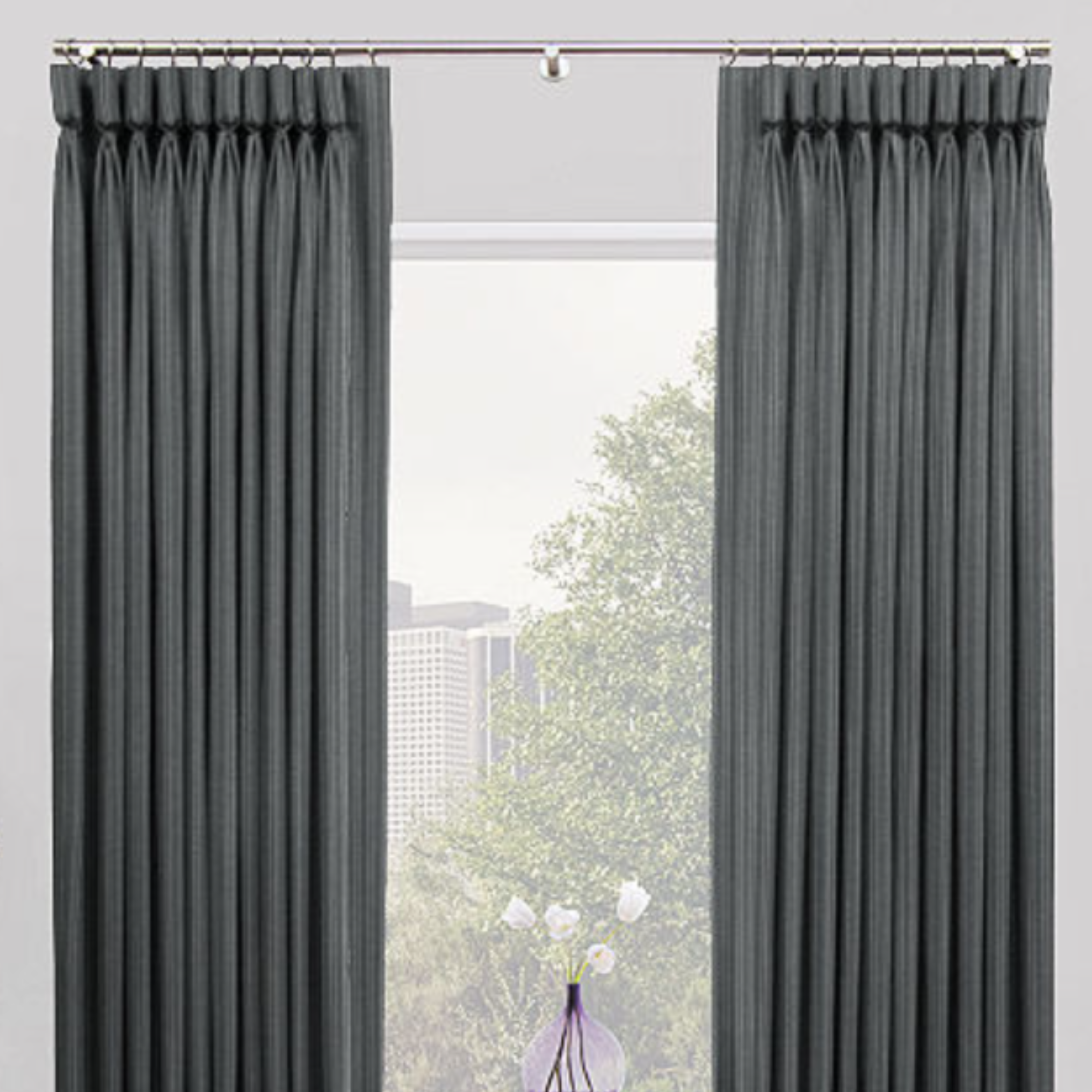 dark gray drapes hanging in front of a window