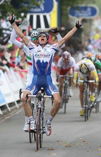 Ben Swift (Katusha) wins stage seven of the Tour of Britain.