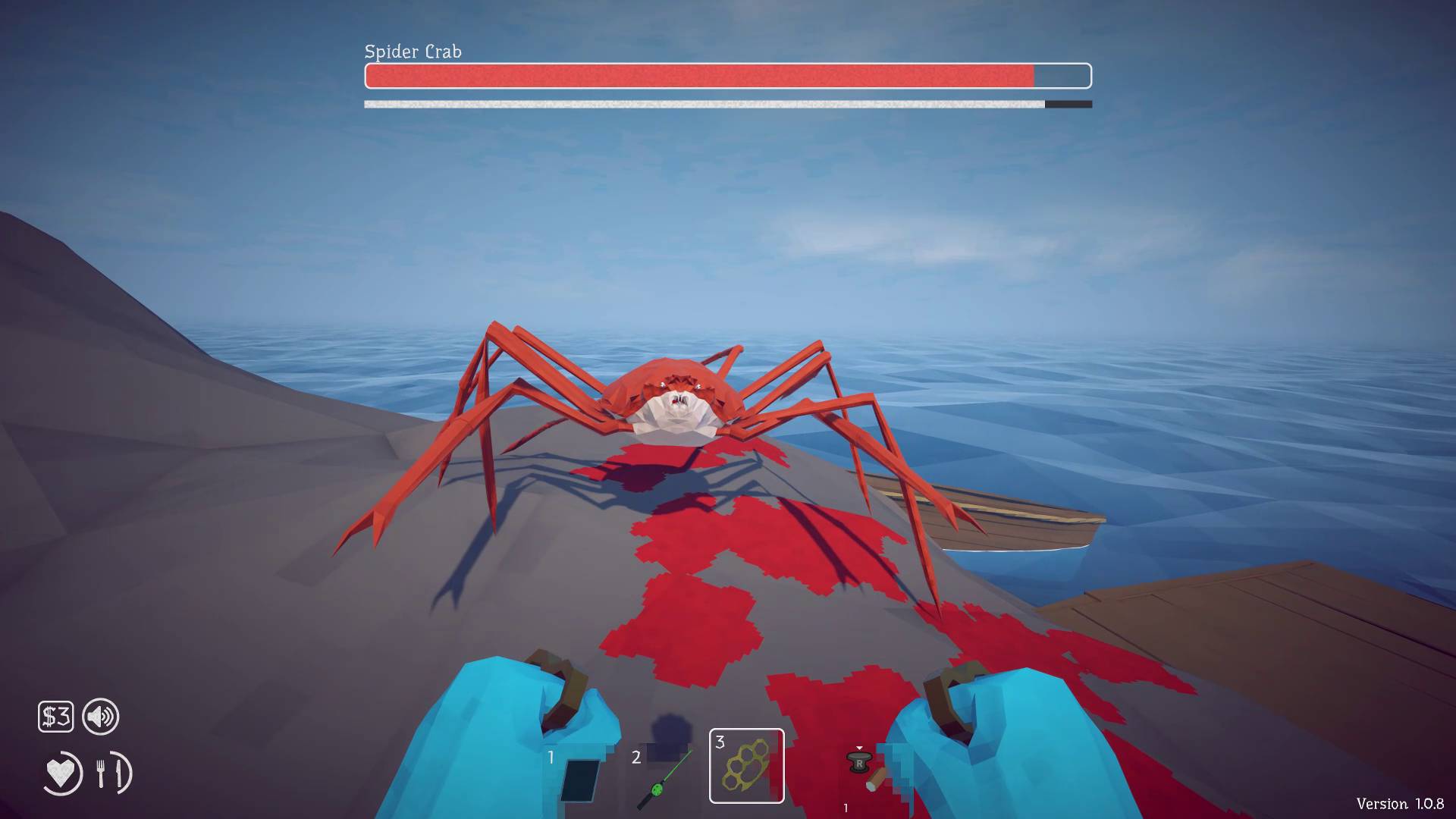 How to Fish Spider Crab bleeding on small rocky island while the player's knuckleduster fists are raised