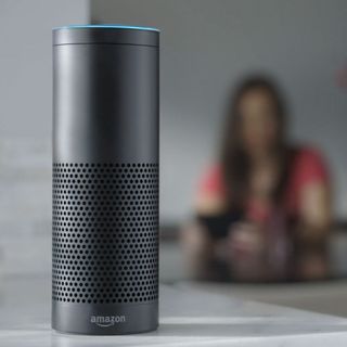 Amazon Echo sits on a counter