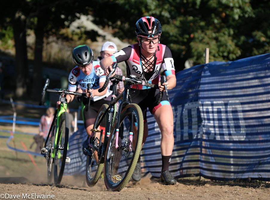 Ellen Noble (Aspire Racing) racing with Emma White halfway through the race