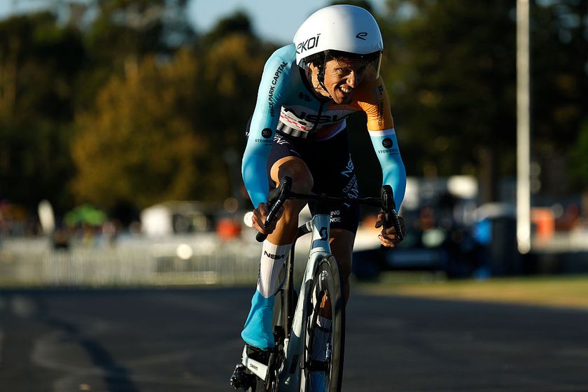 ADELAIDE, AUSTRALIA - JANUARY 20: George Bennett of New Zealand and NSN Cycling Team competes during the 26th Santos Tour Down Under 2026 - Prologue a 3.6km individual time trial stage from Adelaide to Adelaide / #UCIWT / on January 20, 2026 in Adelaide, Australia. (Photo by Con Chronis/Getty Images)