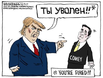 Political Cartoon U.S. President Trump Comey firing Russia