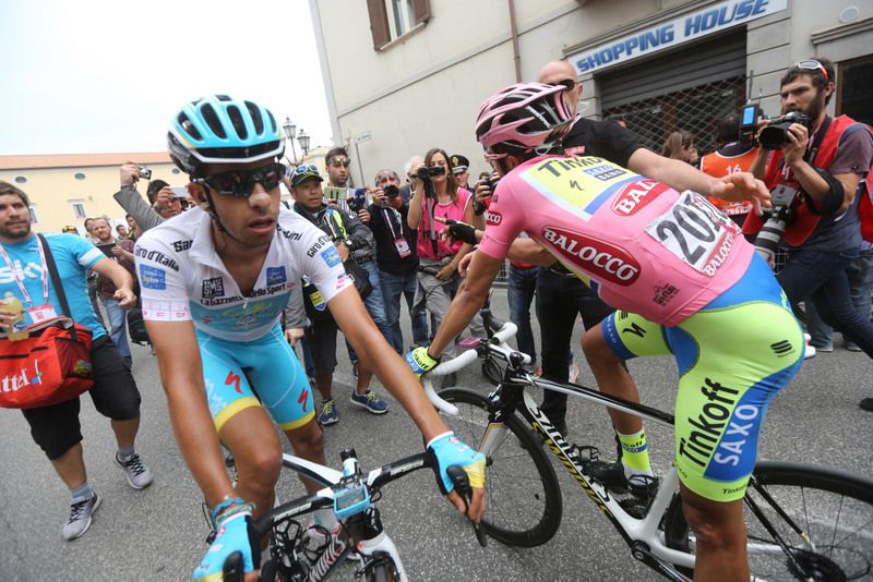 Fabio Aru and Alberto Contador cross paths after the stage
