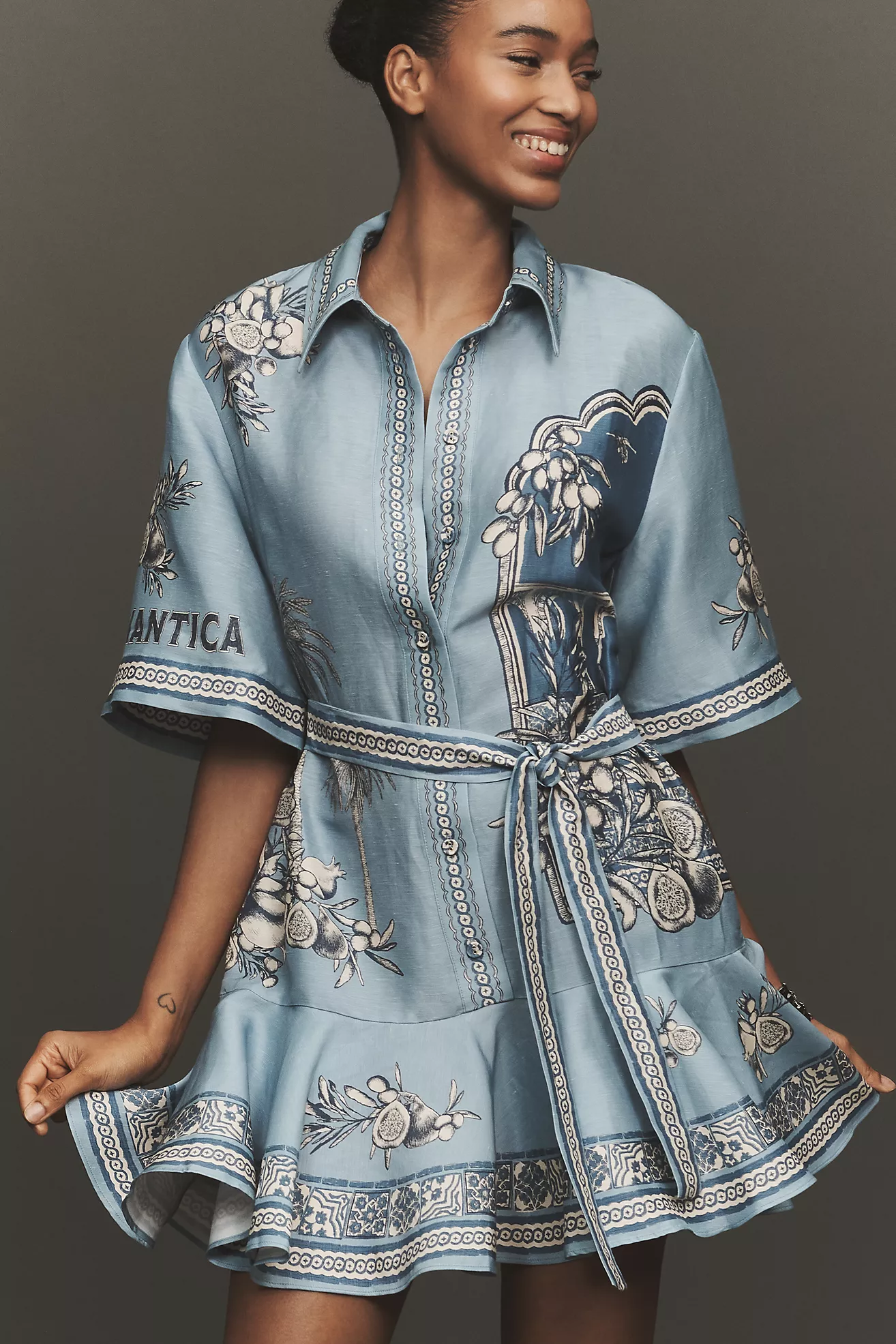 Al&amp;Eacute;mais Villa Romantica Linen Blend Mini Shirt Dress