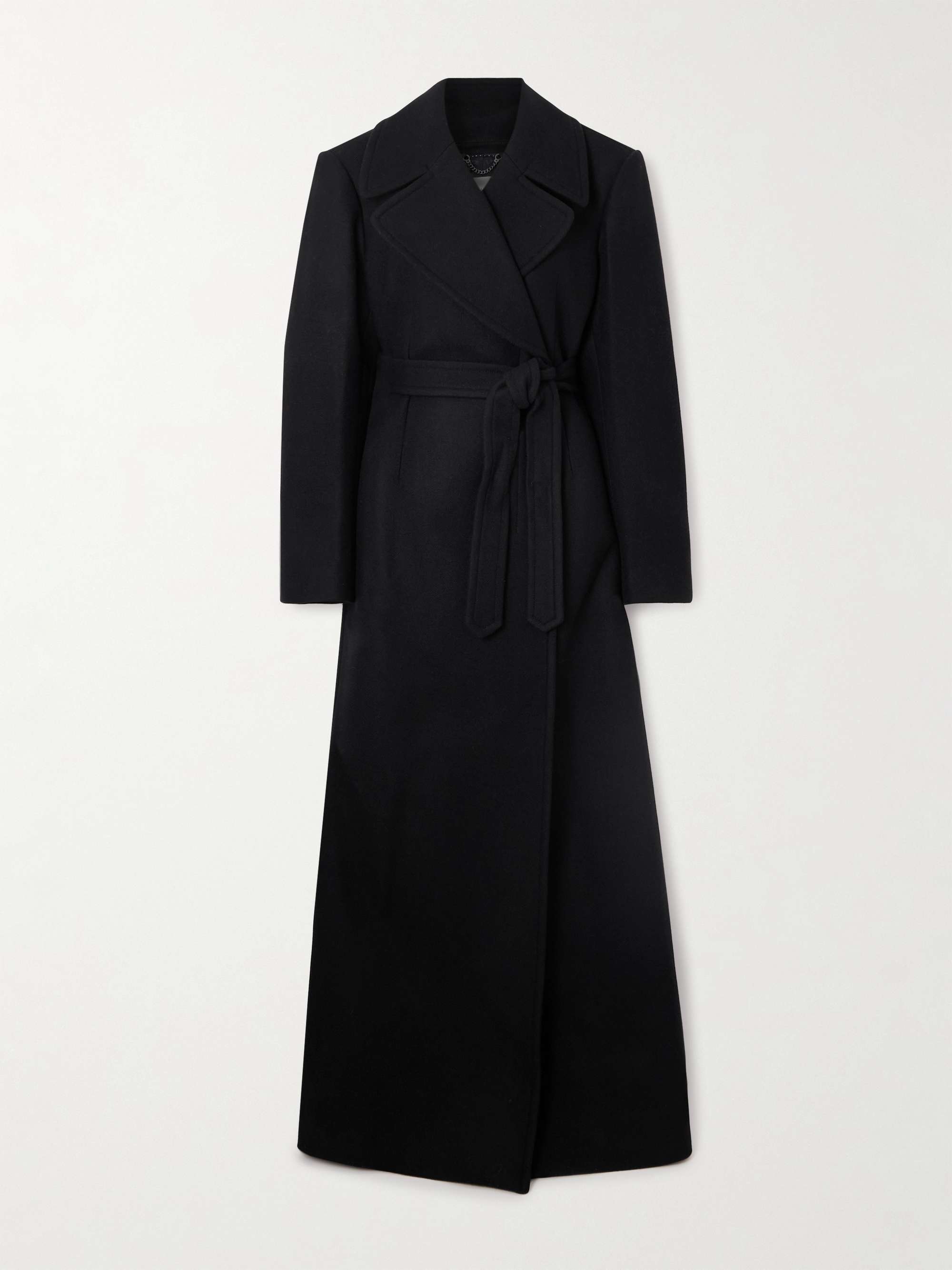 Belted Velvet-Trimmed Wool-Blend Coat