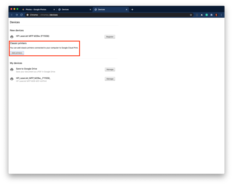 Add Classic Printer To Cloud Print