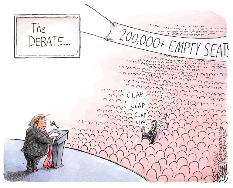 Political Cartoon U.S. Trump COVID deaths debate