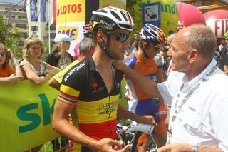 Tom Boonen (Omega Pharma-Quickstep) debuted his Belgian champion's jersey