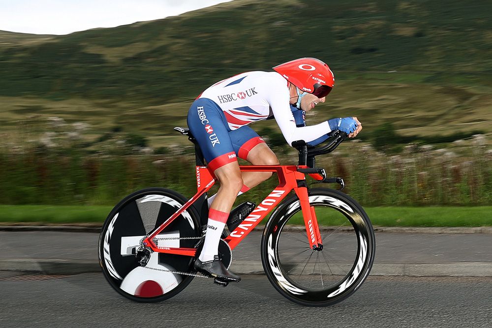 Alex Dowsett (Great Britain) goes flat out in the Scottish countryide