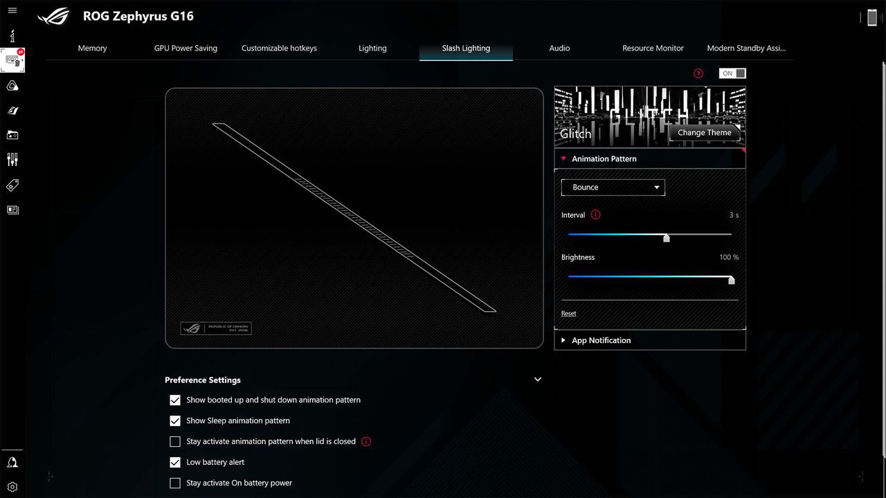 ASUS ROG Zephyrus G16 (2024) GA605 Armoury Crate Slash Lighting.