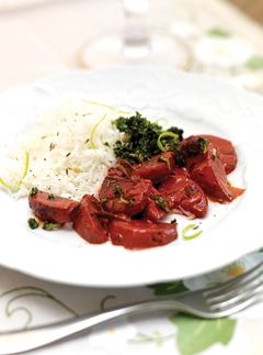 Beetroot curry with coriander chutney