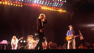Led Zeppelin onstage at Knebworth