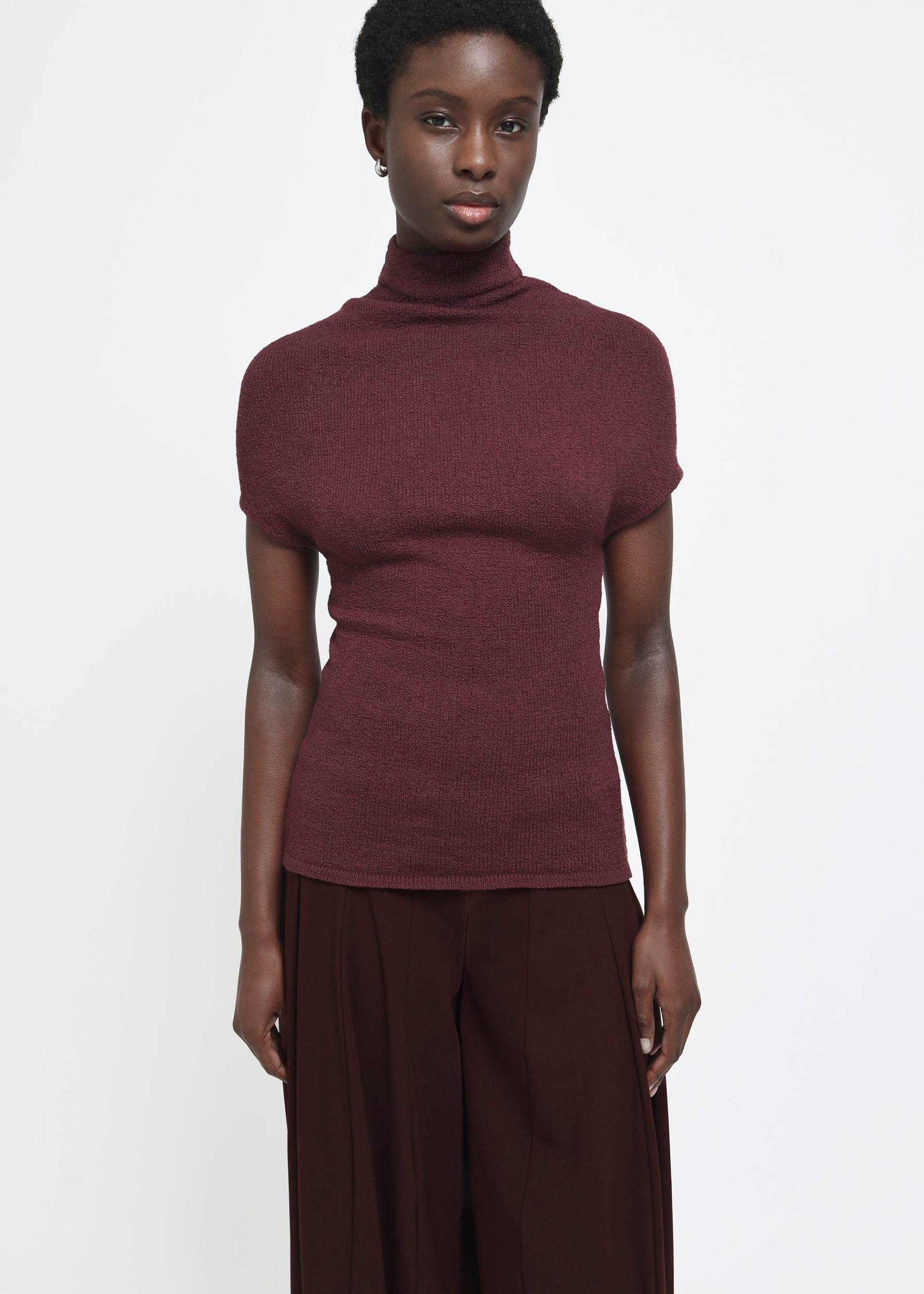 Knitted Mock Neck Top, Mogano - Xxs