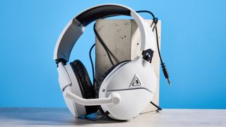 A white Turtle Beach Recon 70 wired gaming headset for Nintendo Switch