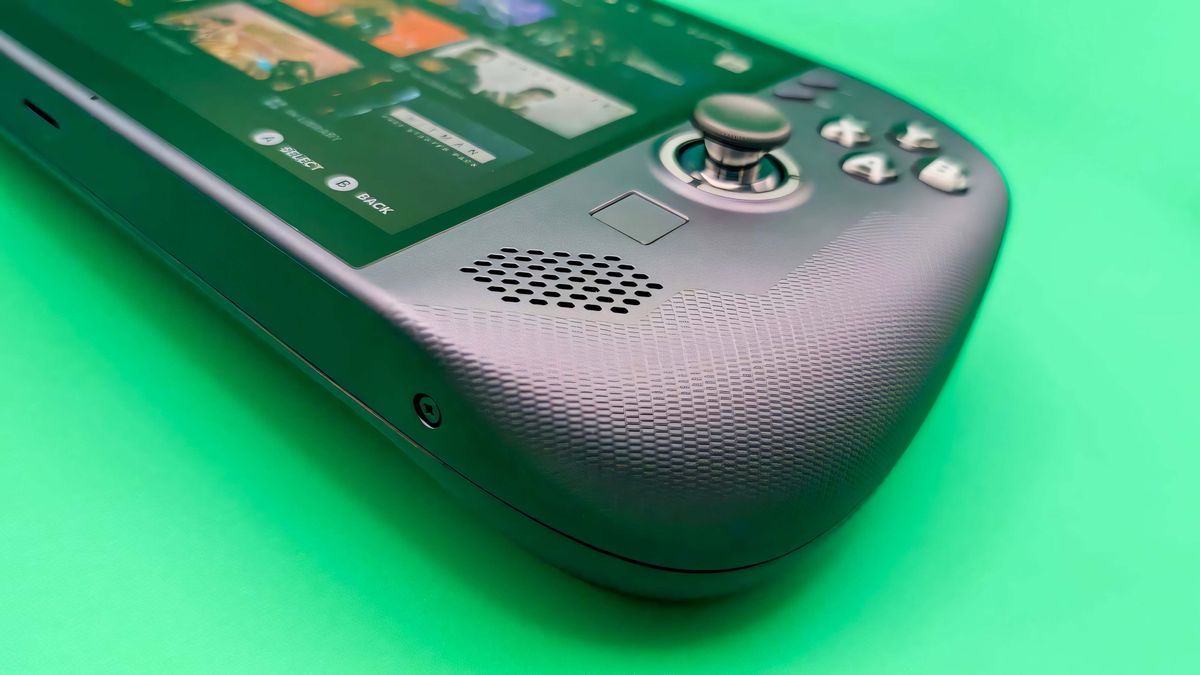 Closeup of the Lenovo Legion Go S (SteamOS)'s right textured grip.