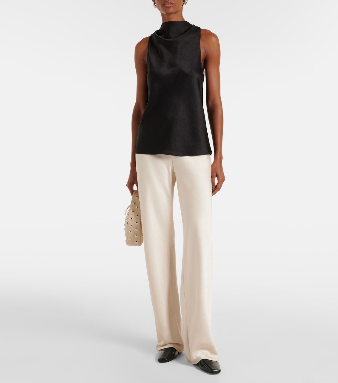 High-Rise Satin Wide-Leg Pants in White - Vince