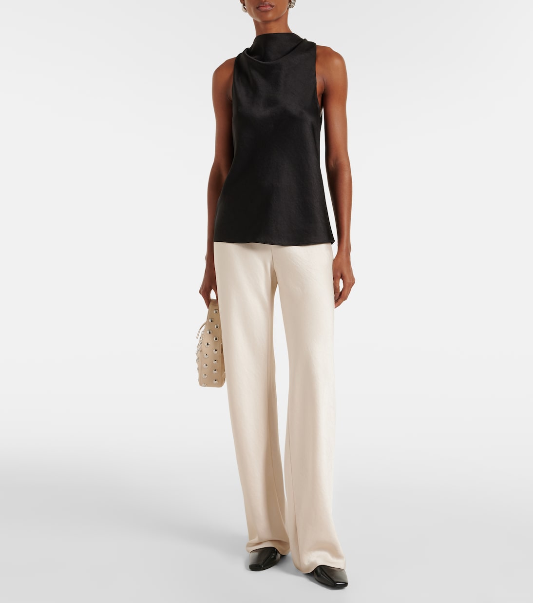 High-Rise Satin Wide-Leg Pants in White - Vince