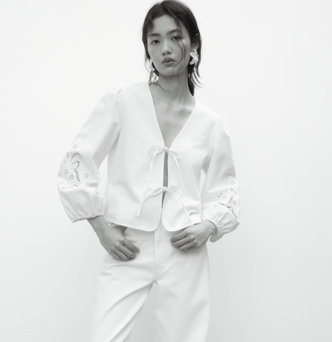 H&amp;M, Tie-Detail Broderie Anglaise Jacket