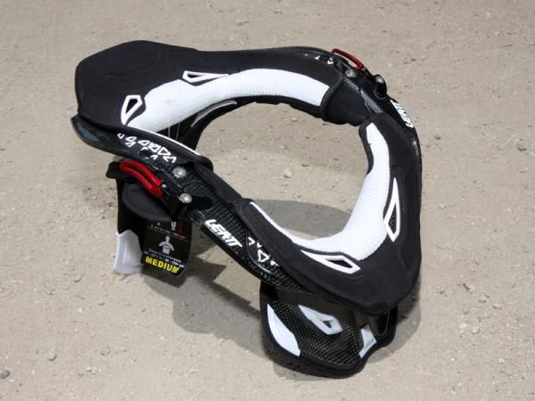 Leatt's carbon fiber DBX Pro neck brace is very expensive but also very lightweight at under 600g, low-profile, and adjustable.