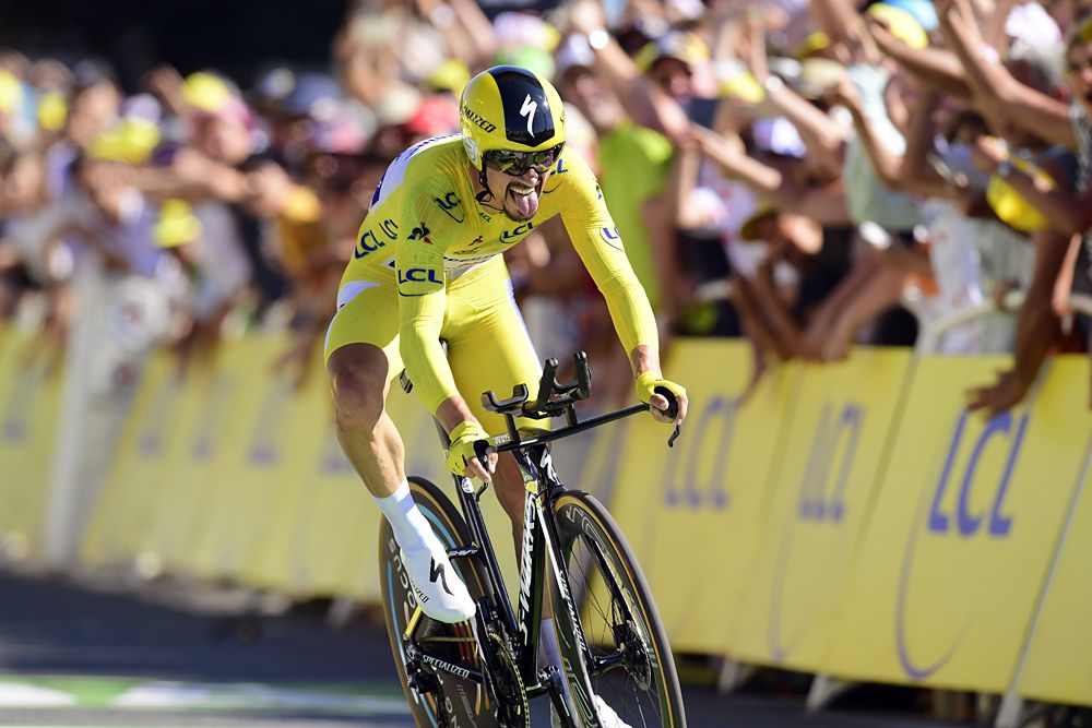 Julian Alaphilippe (Deceuninck-QuickStep) wins the time trial at the Tour de France