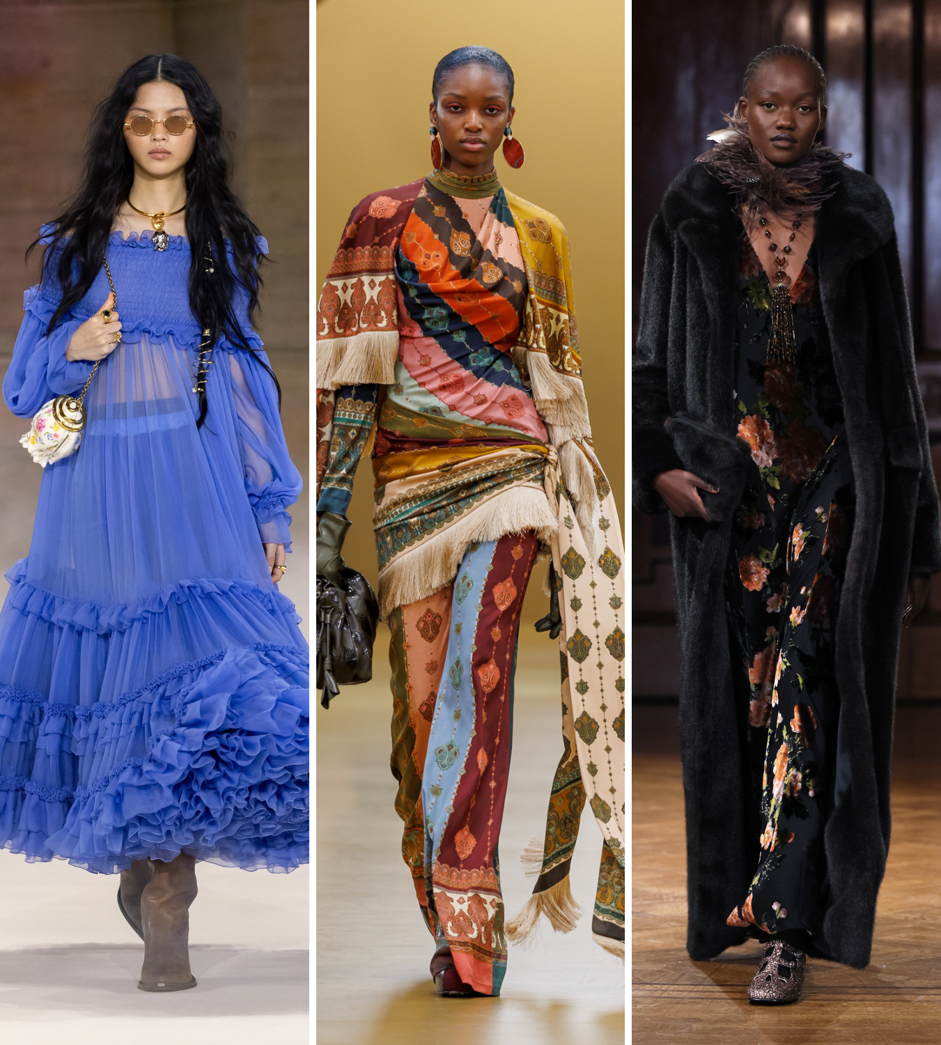 bold boho bright and bold colours runway: Chloe, Zimmermann, Anna Sui