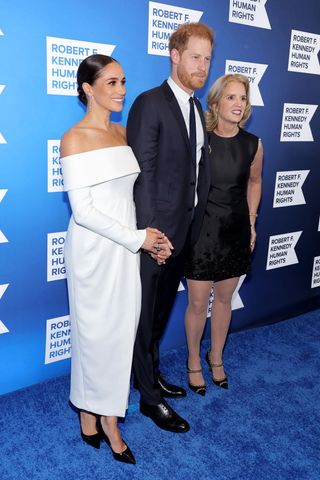 Meghan, Duchess of Sussex, Prince Harry, Duke of Sussex and Kerry Kennedy attend the 2022 Robert F. Kennedy Human Rights Ripple of Hope Gala at New York Hilton on December 06, 2022 in New York City
