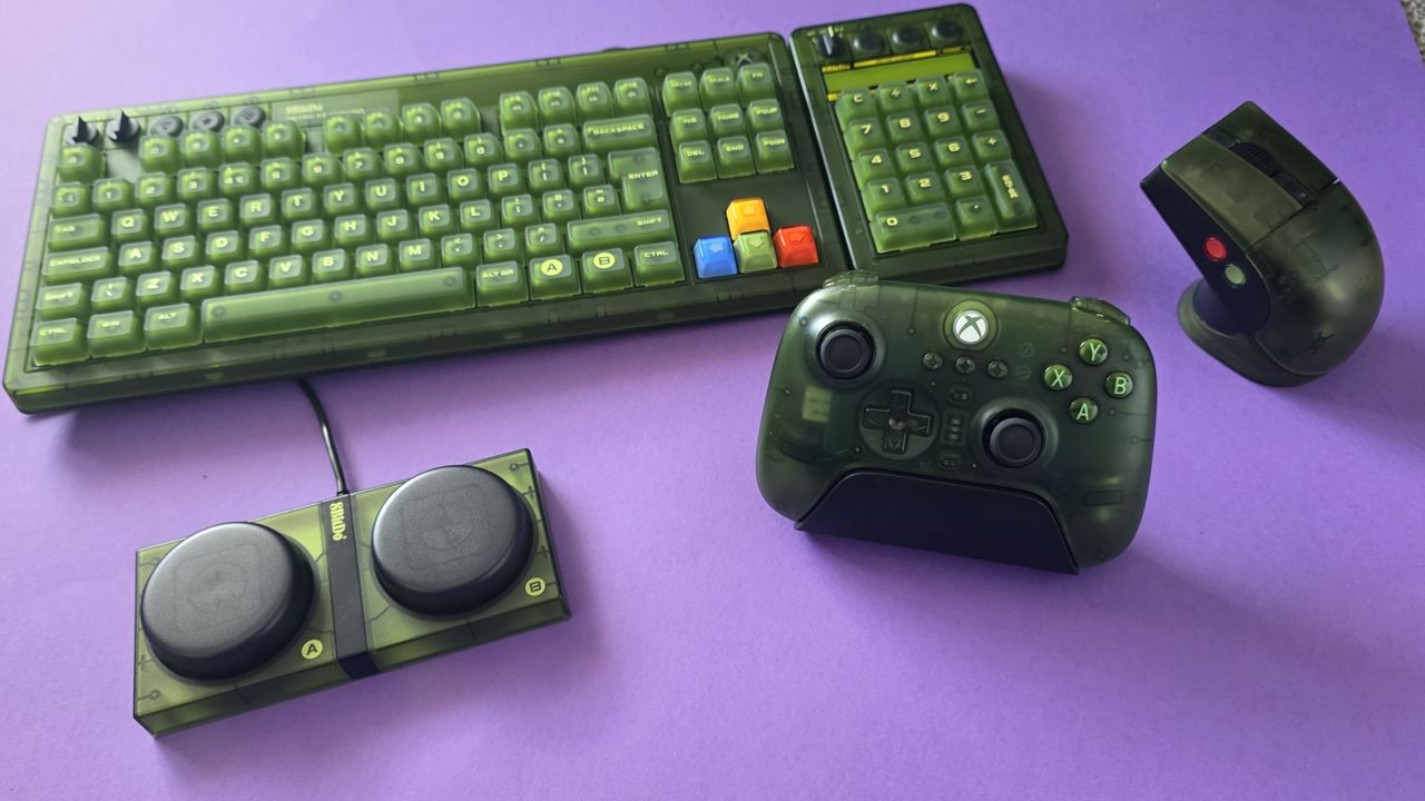 Green keyboard, mouse and controller