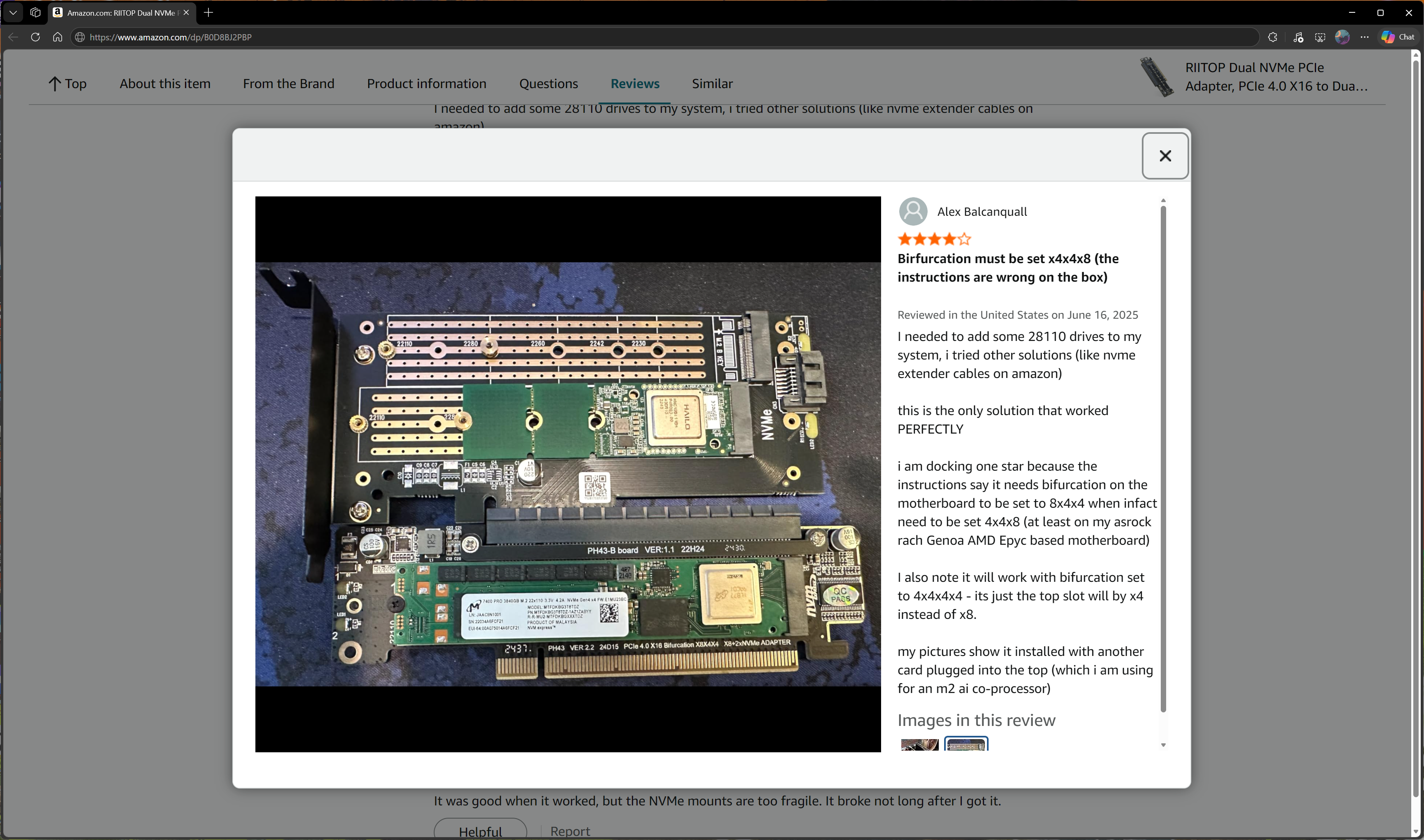محول M.2 متصل بمحول M.2 آخر لتمكين دعم M.2 الرباعي عبر موصل PCIe x16 واحد