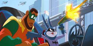 LeBron James and Bugs Bunny as Robin and Batman in Space Jam: A New Legacy