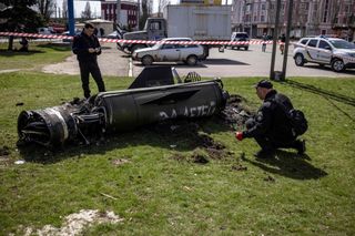 Missile part outside Kramatorsk train station