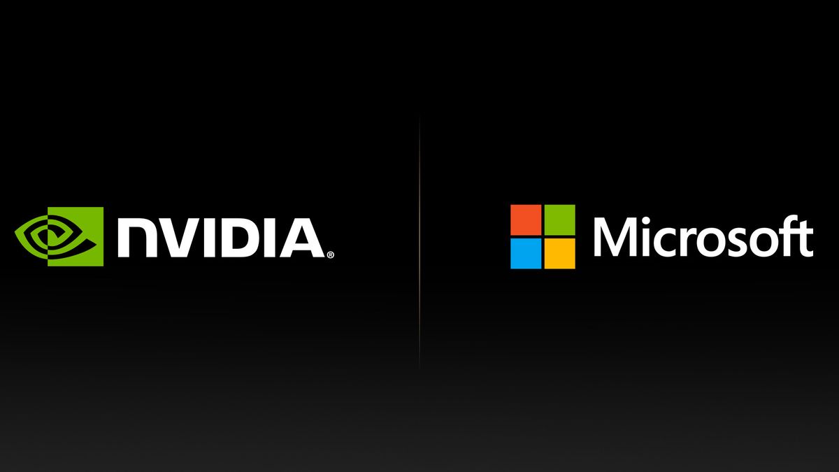 The Nvidia and Microsoft logos on a black background