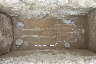 An intact grave from the 4th century B.C. was also discovered at the site.