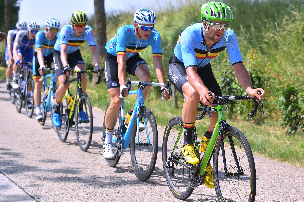 Tom Van Asbroeck (Belgium) leading the peloton