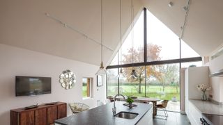 large kitchen diner extension with vaulted ceiling and glazed gable