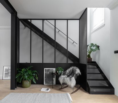 air house interior with hero dark steel staircase