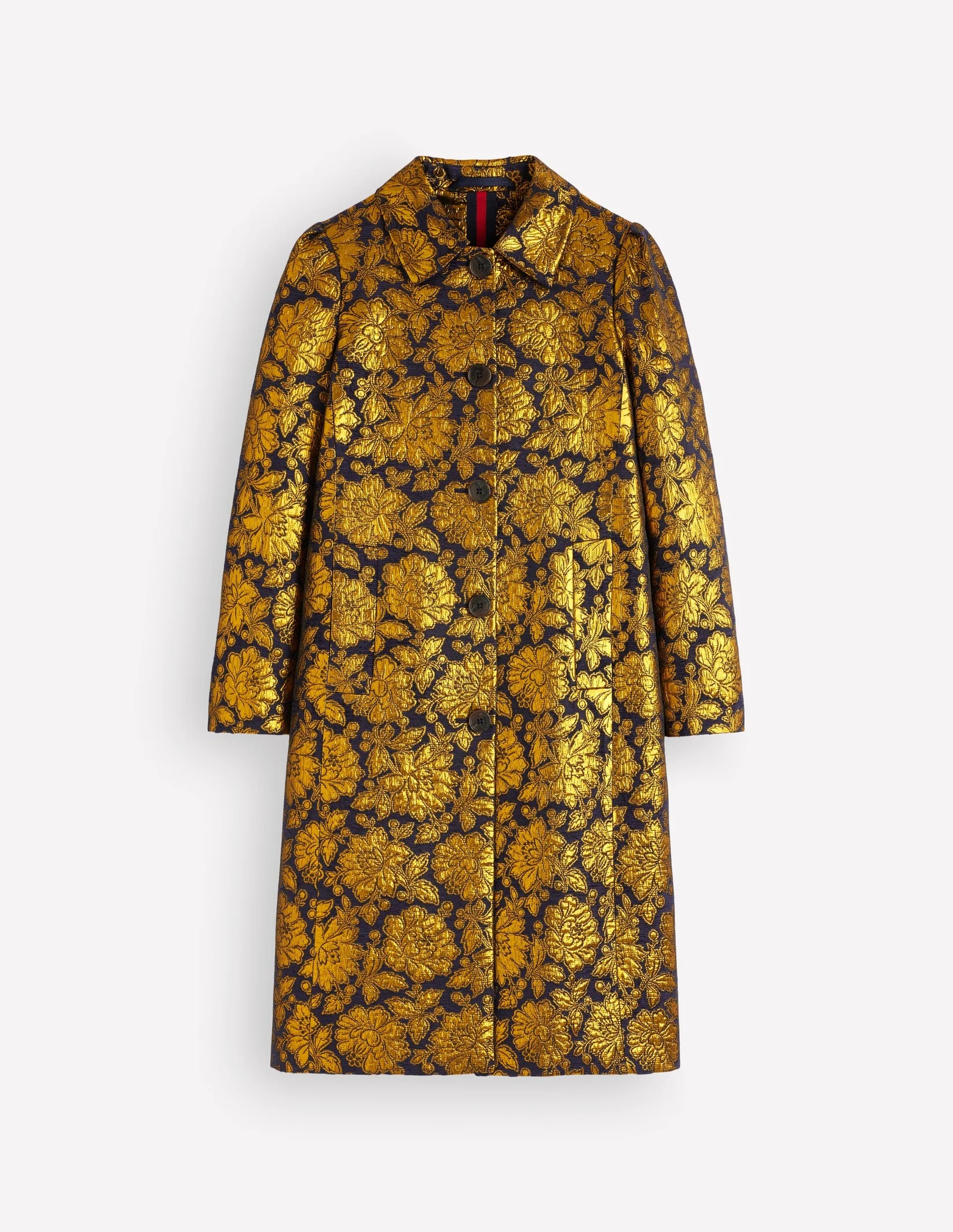 Boden, Aylesford Jacquard Coat-Gold Floral Jacquard